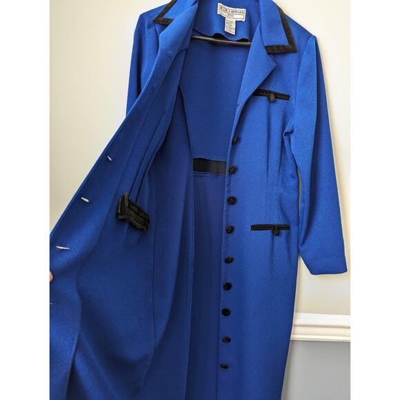 Vtg Jessica Howard Coat Dress Womens 10 Petite Blue Black Velvet Cobalt Office - Picture 5 of 6